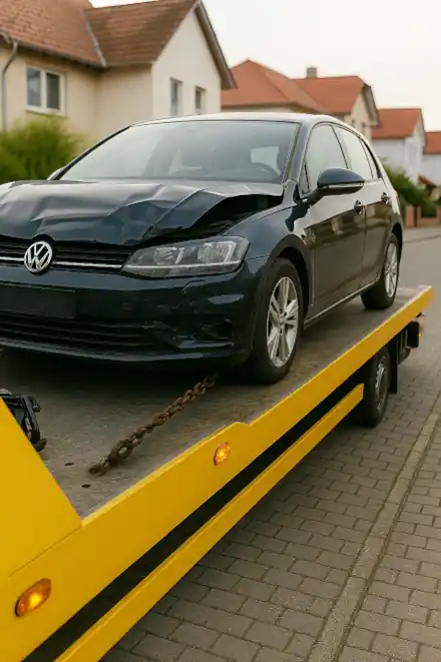 Ein defektes Fahrzeug wird für den Autoankauf in Kleve abgeschleppt.