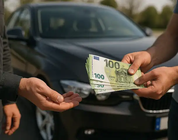 Ein Kunde erhält eine Barzahlung beim Autoankauf in Kleve.